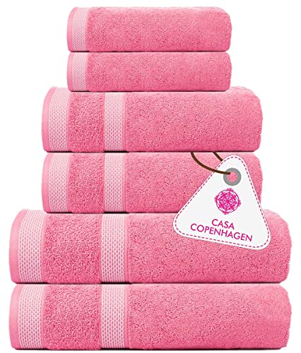 Casa Copenhagen Solitaire-Handtuchset, entworfen in Dänemark, 600 g/m², Hotel & Spa, Küche & Bad, ägyptische Baumwolle, 6-teiliges Set mit 2 Badetüchern, 2 Handtüchern, 2 Waschlappen – Rosa