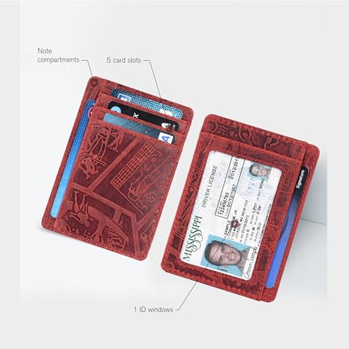 Image of Oak Leathers Leather Slim Minimalist Wallet for Men & Women RFID Front Pocket Leather Card Holder Wallets (Egyptian Red)
