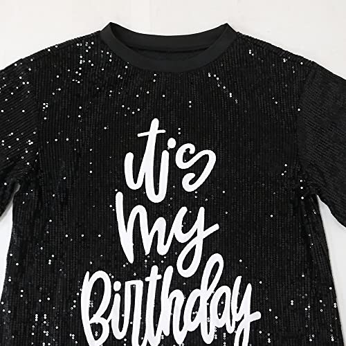 ENOPINK Womens Sequin Glitter Shirt Dress - Sexy Floral Letter Print 3/4 Sleeve Mini Dresses for Party Club4