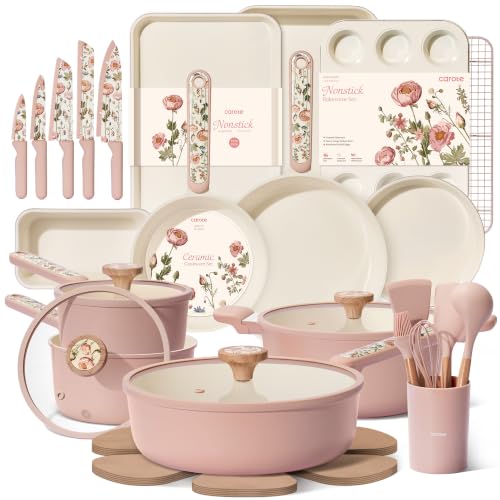 CAROTE 37pcs Ceramic Cookware Set, Nonstick Pots and Pans Set