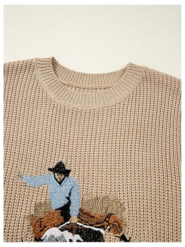 WDIRARA Women's Cowboy Embroidered Sweater Vest Crew Neck Sleeveless Pullovers Ribbed Knit Tank Tops3