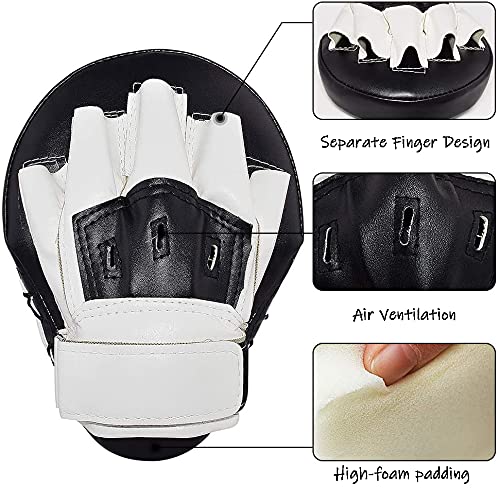 2pcs Boxing Curved Focus Punching Mitts- PU Leather Punching Kicking Palm Pads Taekwondo Training Boxing Target Pad Karate Muay Thai Training Gloves with Adjustable Strap (Black) - Thumbnail 3