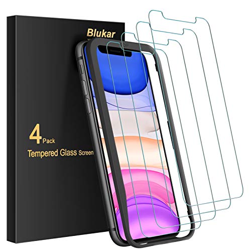 Blukar [4 Pack Screen Protector voor iPhone 11/iPhone XR 6.1 Inch, gehard glas met installatieframe, 9H hardheid, hoge definitie, anti-vingerafdruk, hydrofobe coating voor iPhone 11/XR