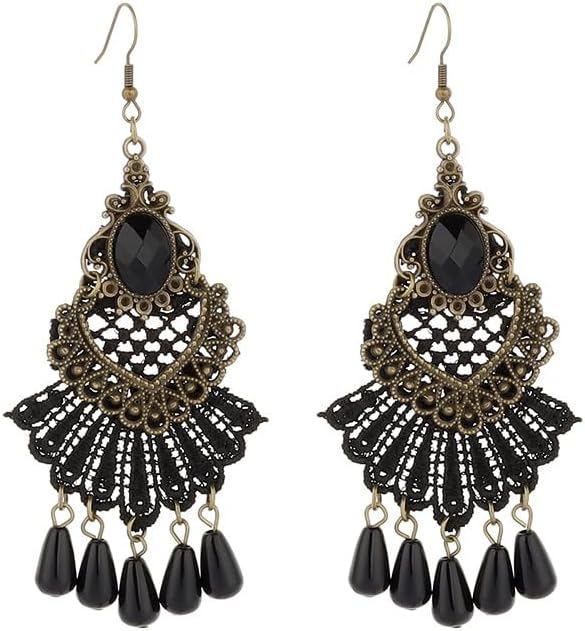 Gothic Lace Earrings Punk Black Drop Vintage Lace Pendant Halloween Black Teardrop Earrings Halloween Party Jewelry Gift for Women