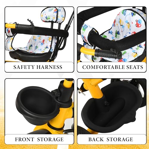 Image of Tricycle 1 Years to 5 Years with Removable Safety Guard and Parental Control Back Side Push Handle with Rubber Tyre for Kid's CR07 (Yellow 2)