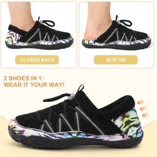 relxfeet Women's Wide Width Slippers Cozy Furry Barefoot House Shoes with Adjustable Fit Non-Slip Indoor Outdoor Slippers for Diabetic Bunion Swollen Feet Friendly2