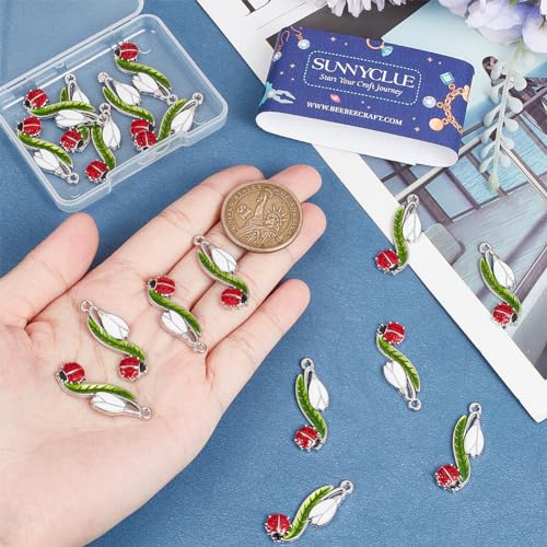 SUNNYCLUE 1 BOX 20PCS Ladybug Charms Bulk Ladybird Charm Lady Bug Sliver Alloy Enamel Lucky Animal Insect Ladybugs Flower Leaf Beetles Charms for Jewellery Making Charms Earrings Necklace Diy Crafts - Image 3