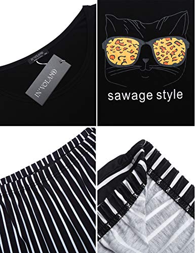 IN'VOLAND Women Pj Plus Size Sleepwear Short Sleeve Tops and Short Pants Pajama Sets 2 Pieces Sleepwear Night Wear Nightgown Classic Black - Image 6