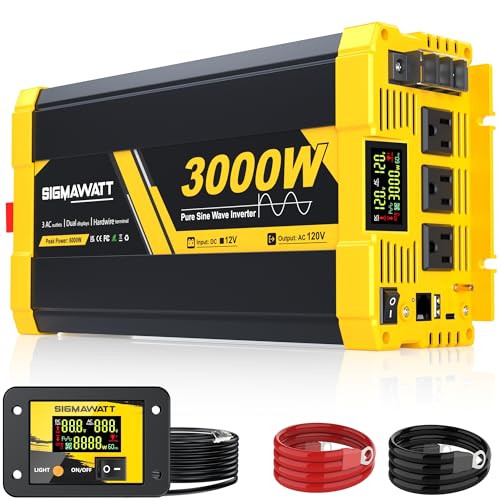 Image of 3000W Pure Sine Wave Inverter,12V DC to 120V AC–Heavy Duty Power Inverter for Off-Grid Solar Energy,RV&Home Backup,Dishwasher,Induction Cooker and Heater with Led Display and Remote Monitoring