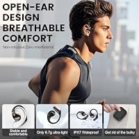 Open Ear Kopfhörer Bluetooth 6.0 mit HD Mic, 2025 Kopfhörer Kabellos Bluetooth HiFi Stereo mit Ohrhaken, 40H Spielzeit, Bluetooth Kopfhörer mit LED-Anzeige, IP7 Wasserdicht Ohrhörer für Sport, Schwarz – Ansicht 3