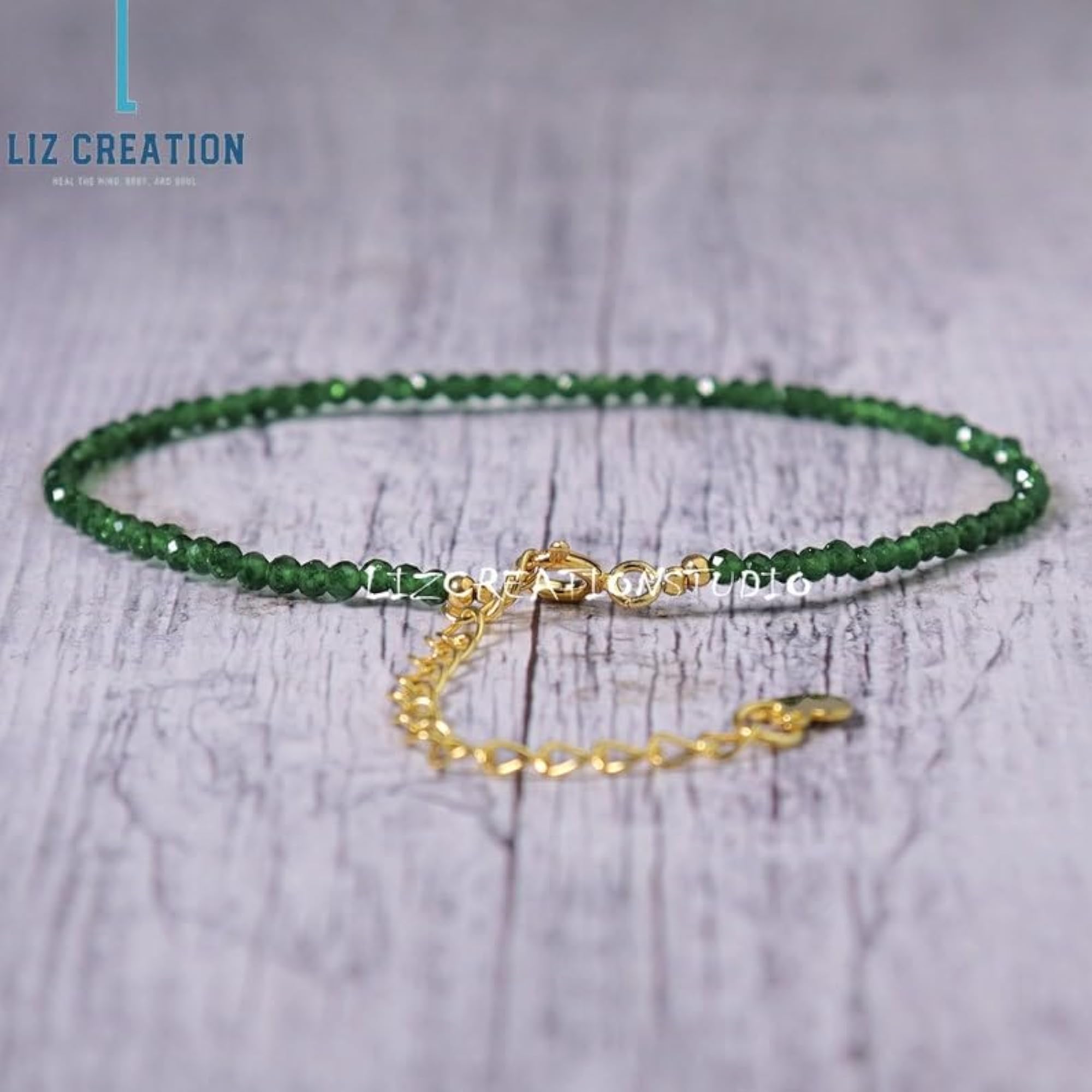 Green Goldstone Round Beaded Bracelet with Gold Lock, Adjustable
