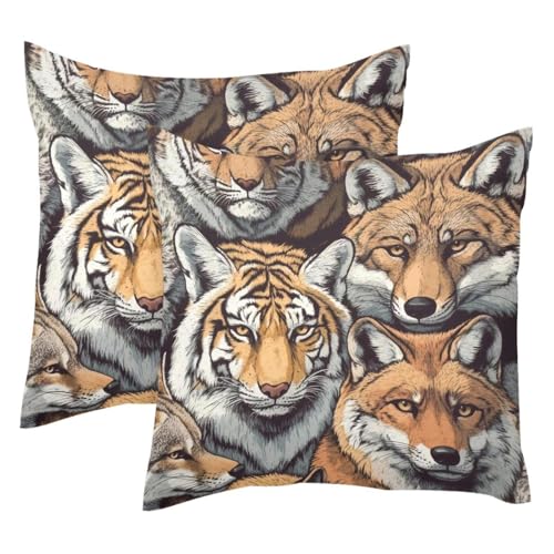 Fundas de cojín de terciopelo de tigres y zorros decorativas 50x50 2