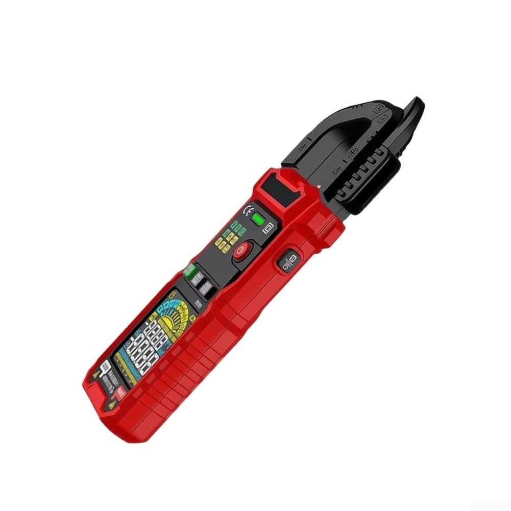 Medidor de abrazadera digital True para rms 600A AC/DC Probador de voltaje de corriente con NCV Live Wire Detección Linterna Temperatura Ciclo de trabajo 27cm Rojo (HT205D)