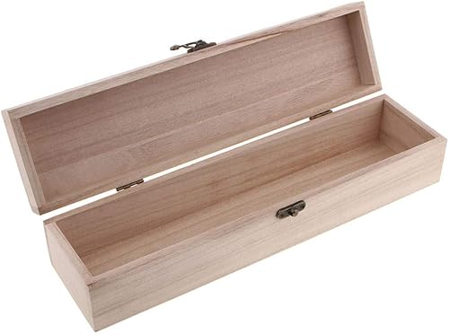 Miniatura 2 de Caja de madera natural sin terminar con tapa con bisagras, estuche rectangular de madera, caja de almacenamiento multifunción para pinceles,
