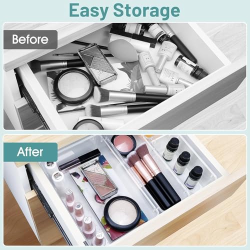 KAHEIGN 25Pcs Clear Plastic Drawer Organizer Set, 4 Size Versatile Makeup Tray Desk Drawer Divider Dresser Storage Bin Separation Box for Bathroom Office Bedroom Cosmetic Jewelries Gadgets - Image 6