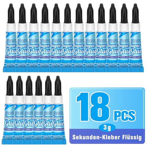 Sekundenkleber Extra Stark Flüssig – 18 × 3 g Super kleber Wasserfest, Schnell & Transparent – für Alles Holz, Keramik, Metall, Glas… – Ansicht 1
