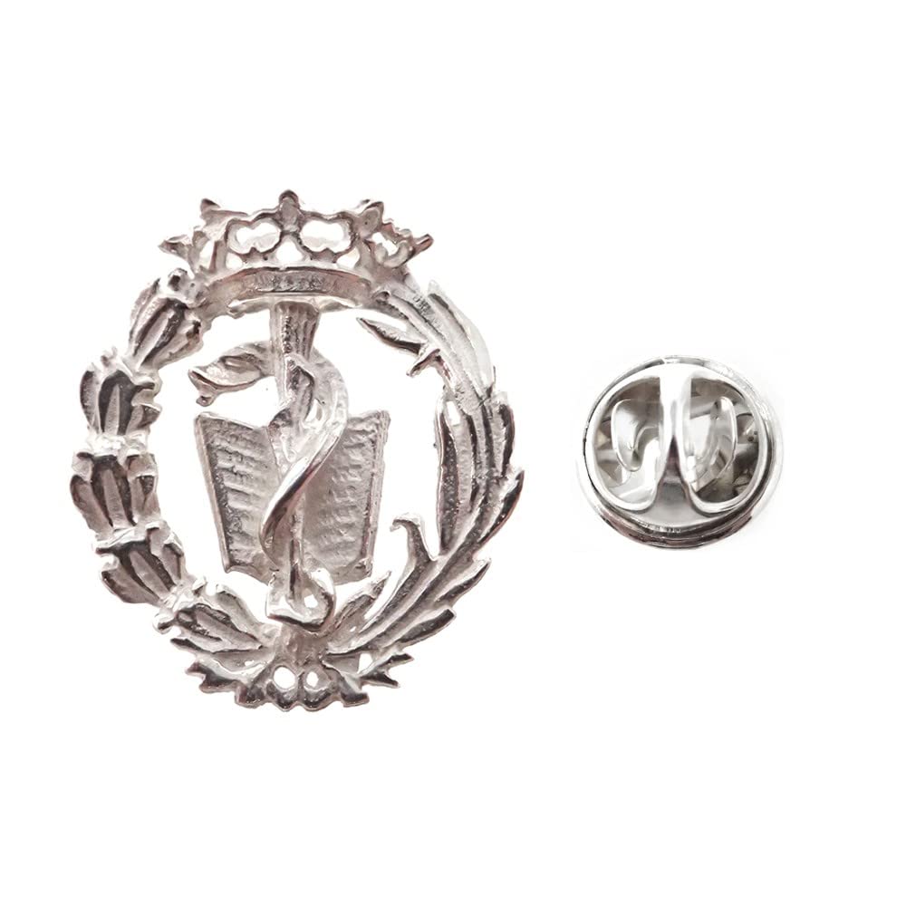 Insignia profesional Medicina escudo plata Ley 925m 19mm. pin cierre trasero latón plateado