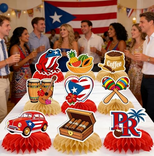 Image of Puerto Rico Party Decorations - 9 Pcs Happy Birthday Centerpieces