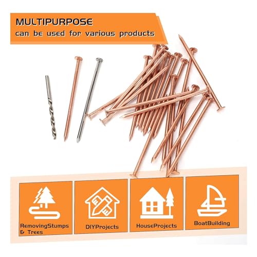 Clavos de Cobre Puro de 3.5 Pulgadas Conjunto para Eliminación de Tocones de Árbol 25 Piezas miniatura 6