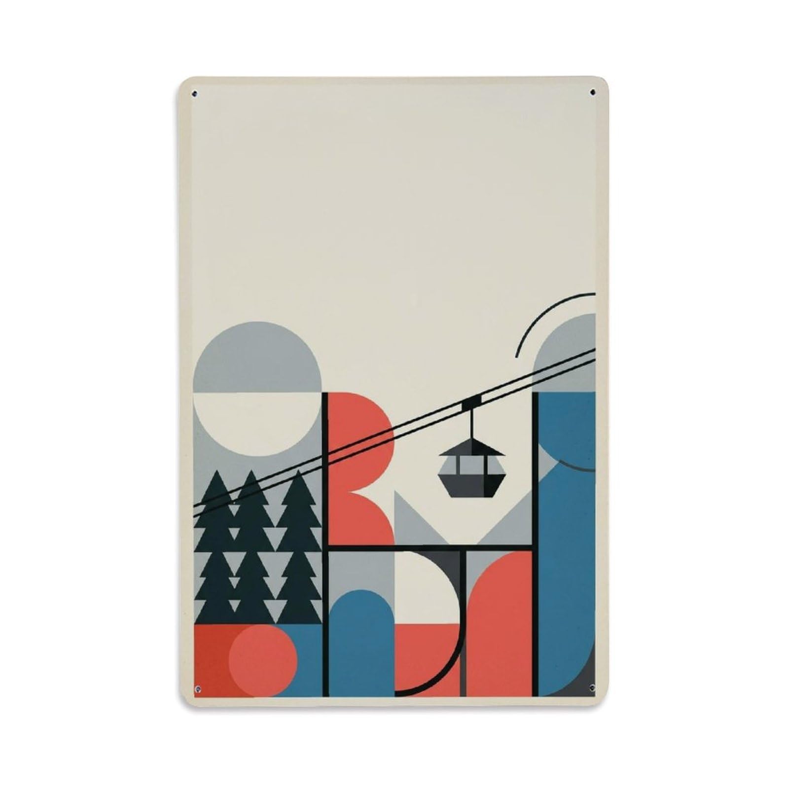 Vertical Shape Layout Alpine Lift Cabin Retro Shapes Metal Tin Sign Plaque Wall Decor for Cafe, Man Cave, Club Bar, Office, Home Garden Round Metal Poster 8x12Inch