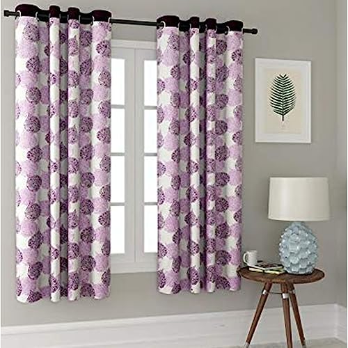 Image of Cortina Durable & Stylish Premium Leaf Print 100% Polyester Curtains - Metal Grommets - Easy Fitting Over Window - Bedroom Living Room Kids Room Hall Kitchen - 5 Feet Set of 1 - Purple 4