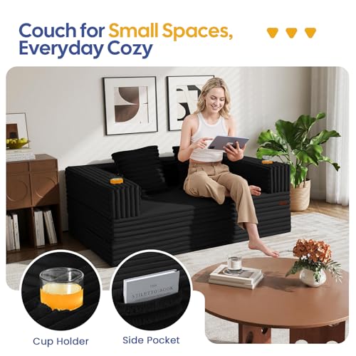 Image of COMAX Futon Sofa Bed, 4‑in‑1 Convertible Sofa Bed, Folding Boneless Couches | Boneless Couch for living room, Fold Out Small Foldable Loveseat Floor Sleeper Mattress Lounge Space‑Saving, Jet Black