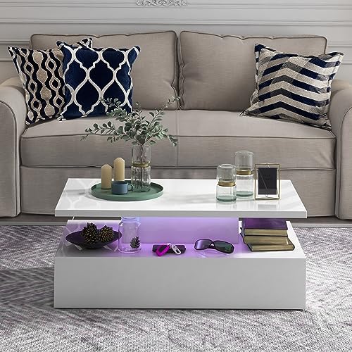 Table basse rectangulaire laquée avec télécommande et 19 modes LED