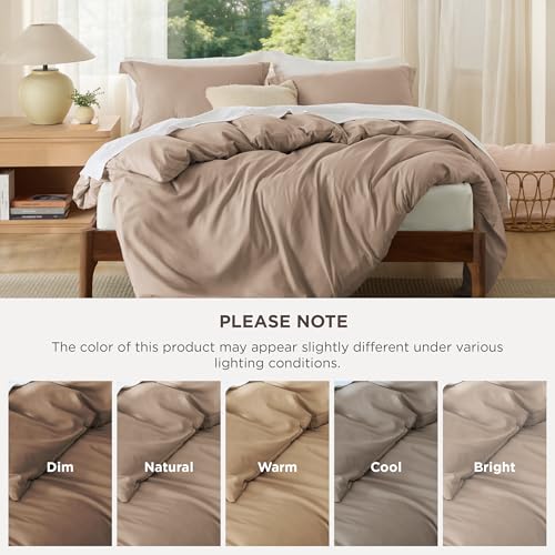 Image of Bedsure Duvet Cover Full Size, 3Pcs Double Brushed Bedding Set, Light Khaki | For Kids & Adults, 80 inchx90 inch Comforter Cover, Hotel Luxury, All Season, Breathable, Easy Care, Lightweight, Zipper Closure