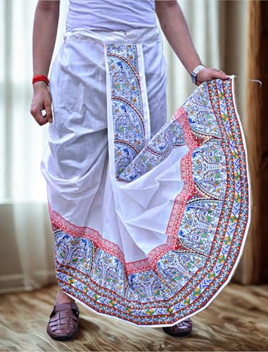 Image of Men's Ready to Wear Pant System Printed MAYUR PUCHHA Dhoti for Marriage, Pooja, Festival etc.(GC010)