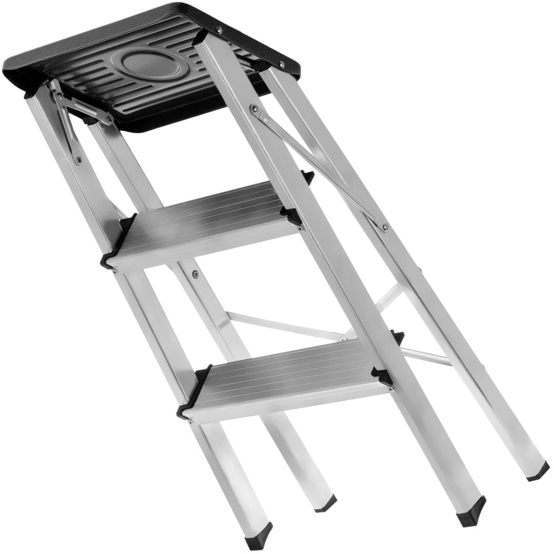 EasySpeed Portátil Taburete Plegable Escalera Aluminio 3 peldaños de Tijera,Super Resistente hasta 150Kg alumino Antideslizante,Ideal para La Cocina, El Baño o El Dormitorio