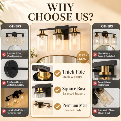 Image of DORESshop Bathroom Light Fixtures Over Mirror, Black and Gold Vanity Lights