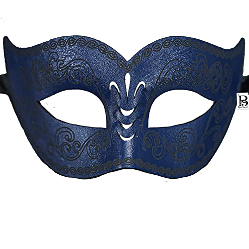 Men's Leather Masquerade Mask Mardi Gras Masks for Men Halloween Costume Burlesque Cosplay Steampunk Venetian Party Mask (Blue)