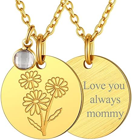 FindChic Birth Month Flower Necklace 12 Month Birthday Jewellery Gifts for Women Hypoallergenic Surgical Stainless Steel Disk Coin Birth Flowers Pendant