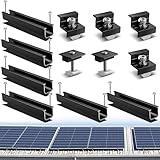 Solarmodul Halterung Endklemme Kit: PV Solarpanel Halterung mit 12CM Aluprofil Schienen & Klemme 30 - 35 mm Dicke Verstellbare für Flachdach Trapezblech Blechdach Ziegeldach (Schwarz)