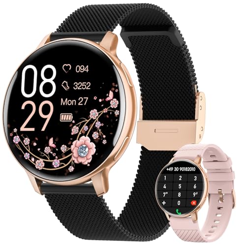Reloj Inteligente Mujer, 1.39' HD Smartwatch Mujer con Llamadas/24H Sueño/Pulsómetro/SpO2 Función Femenina 120+ Modos Deportivos IP68 Pulsera Actividad Calorías Podómetro Android iOS Oro Negro, Regalo