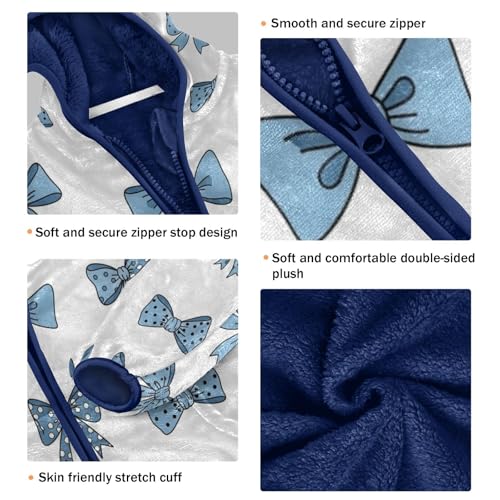 Blue Bow Tie Pattern Toddler Fleece Jacket Girl Boys Hooded Fleece Jacket Coat Warm Outwear Zip-up 3-10T3