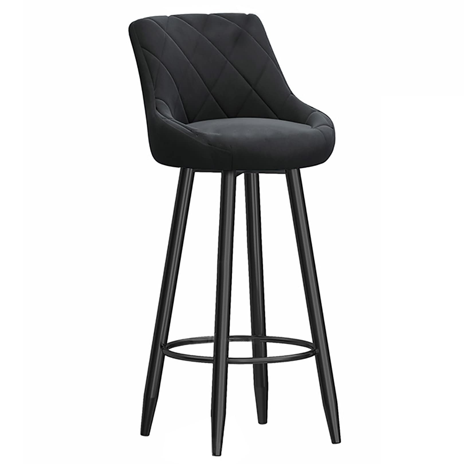 Nowoczesne hokery barowe, wysokie krzesło do kuchennej wyspy, aksamitne, 25,6"/29,6" do jadalni przy wyspie, z oparciem i czarnym podnóżkiem, czarne, 65 cm