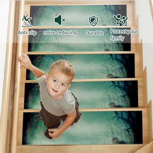 Peldaños de escalera de madera antideslizantes de 8 x 30 pulgadas para Halloween 4