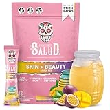 Salud 2-in-1 Skin + Beauty Drink Mix Packets, Mango & Passion Fruit, Collagen Peptides with Verisol, Hyaluronic Acid, Vitamin C, Biotin + Lustriva, Hydration Sticks, Gluten Free, (15 Servings)