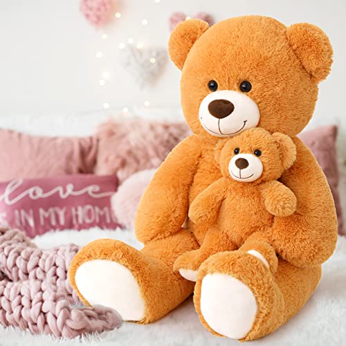 Morismos Giant Teddy Bear Stuffed Animal, 39" Soft Plush Toys Gifts For Baby Shower Christmas Valentine's Day Birthday, Orange #TOP4