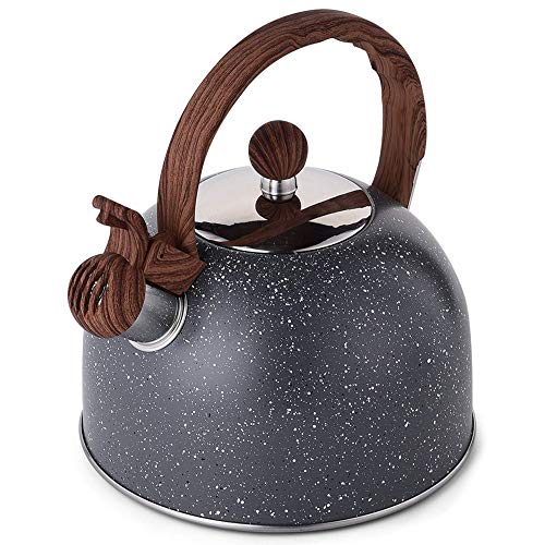 Tea Kettle, VONIKI 2.5 Quart Tea Kettles Stovetop Whistling Teapot Stainless Steel Tea Pots for Stove Top Whistle Tea Pot With Wooden Patterned Handle Teakettle Christmas Gifts Grey