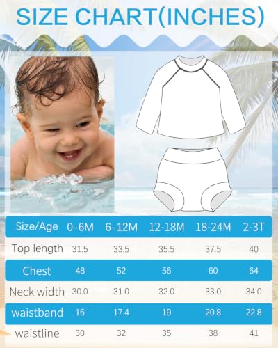 Image of ALVA 2 Pcs Long Sleeve Rash Guard Swim Diaper Sets, Baby Toddler Swimsuit UPF 50+ Sun Protection for Boy and Girl