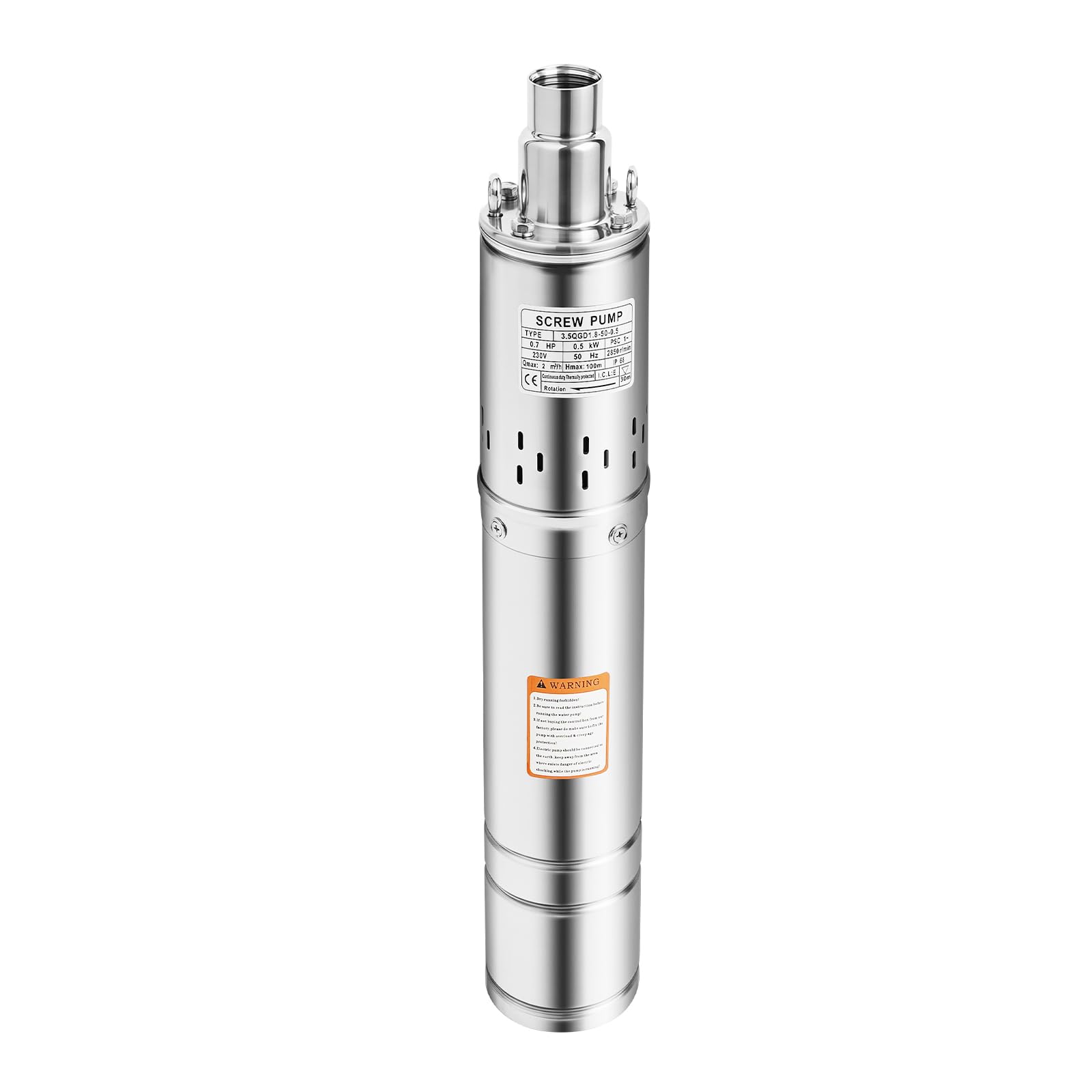 Pompa per acque profonde, 58 cm, in acciaio inox, 0,5 KW, per pozzi profondi, pompa sommergibile, pompa per pozzi profondi, pompa sommergibile