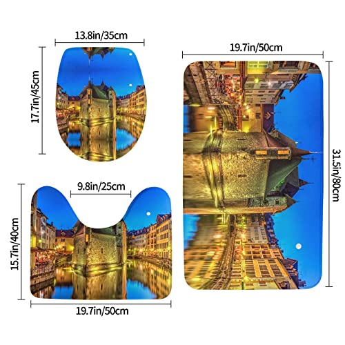 Jail And Canal In Annecy Old City Print Rug Mats Pads Badematte Badematte Badezimmerteppich Set 3-teilig + Konturteppich + Toilettendeckelbezug – Bild 3