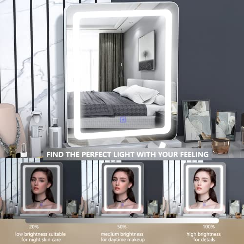 Fennio Vanity Mirror With Lights 18"X22", Led Lighted Makeup Mirror, Large Makeup Mirror With Lights, Touch Screen With 3-Color Lighting, 5X Magnification, Dimmable, For Vanity Desk Tabletop, Bedroom #TOP3