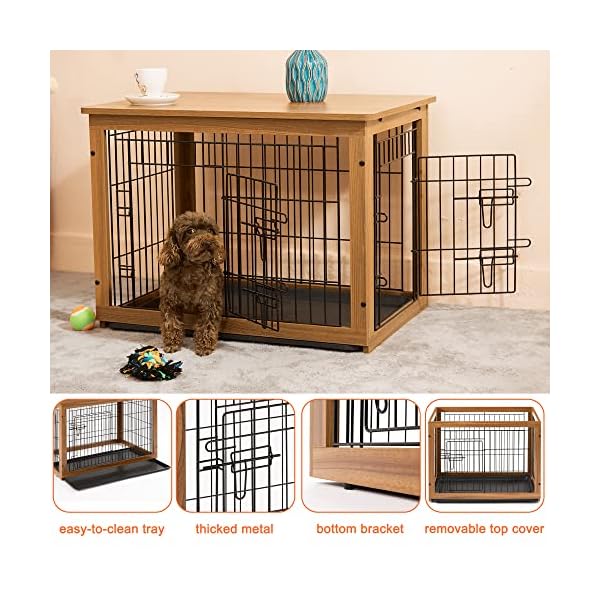 Piskyet-Wooden-Dog-Crate-End-Table-Dog-Crate-Furniture-with-Slide-Tray-Double-Doors-Wire-Wood-Dog-Kennel-Indoor-Detachable-Top-Cover-Pet-Crate-End-Table-Pet-Crate-Table-Cage-for-Dogs Dog Crate Furniture with Slide Tray
