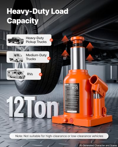 Image of VEVOR Hydraulic Bottle Jack 12 Ton (26455.5 lbs) 5.98 inch-10.71 inch Lifting Range