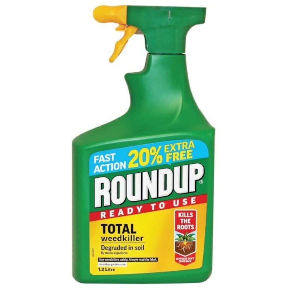 Roundup 119580 Total RTU 1L Plus 20% Extra Free Weed Killer Sprayer 1.2l Weedkiller Spray Garden Rootkiller Ready to Use Fast Action