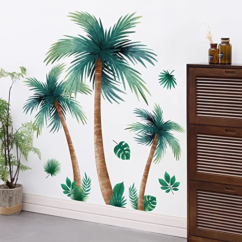 Amaonm 3D Removable Tropical Rainforest Wall Sticker Brown Tree Green Leaves Wall Decal Diy Peel And Stick Coconut Tree Wall Decor For Kids Girls Boys Bedroom Living Room Nursery Classroom Playroom Wall Background Decoration #TOP5