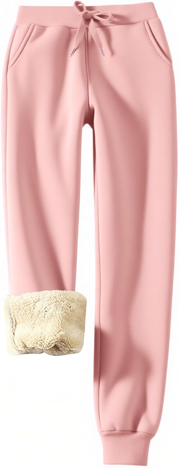 Flygo Women's Sherpa Fleece Lined Joggers Sweatpants Winter Warm Pants with Pockets (XS-2XL)